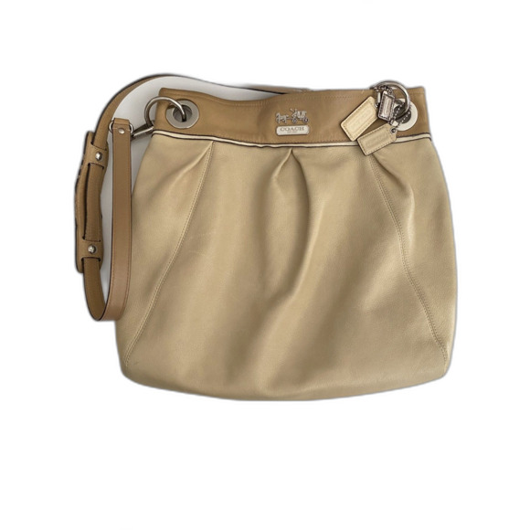 Coach Beige and Brown Top Handle Madison Leather Shoulder Satchel Bag - Picture 1 of 7